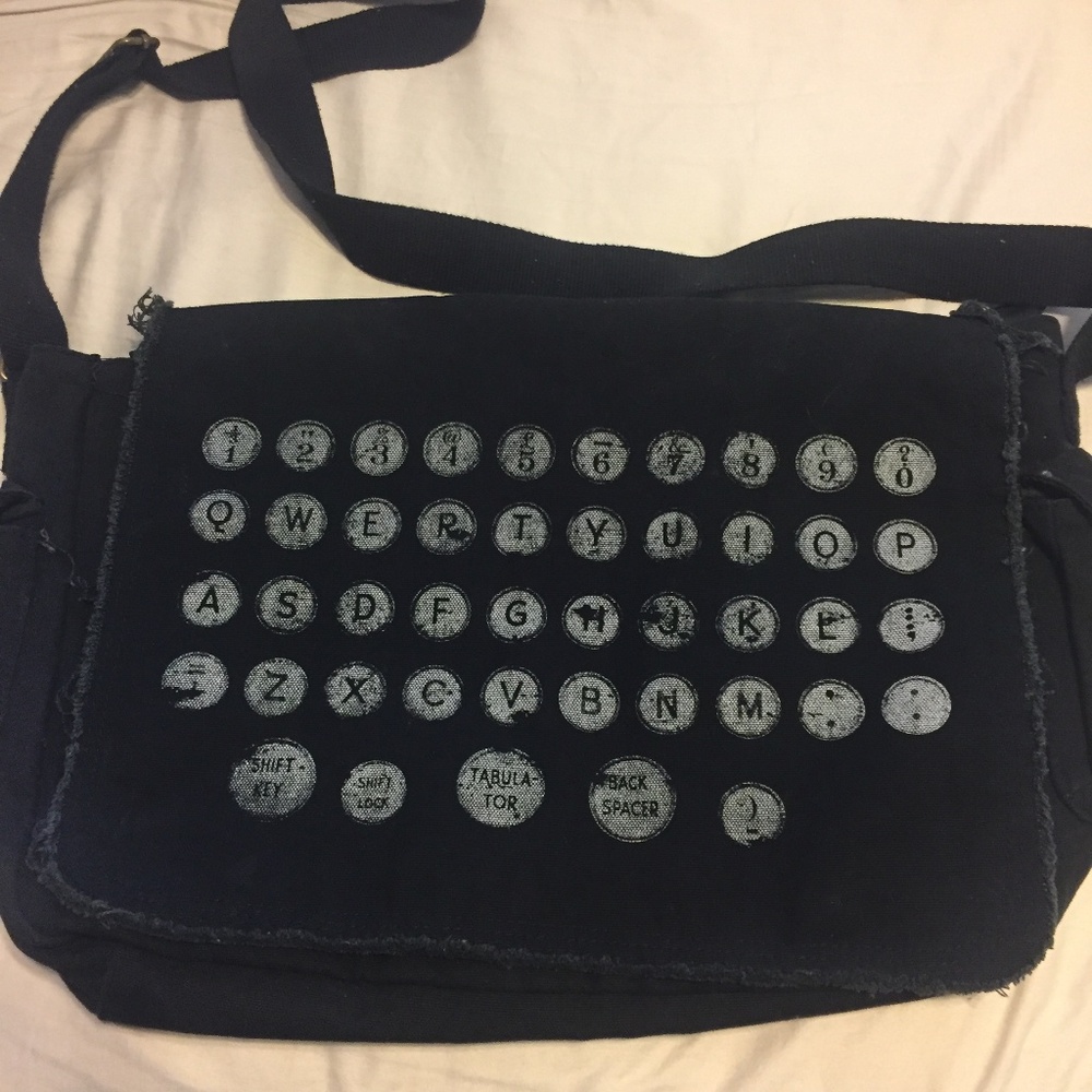 Black Messenger Bag Unisex distressed typewriter